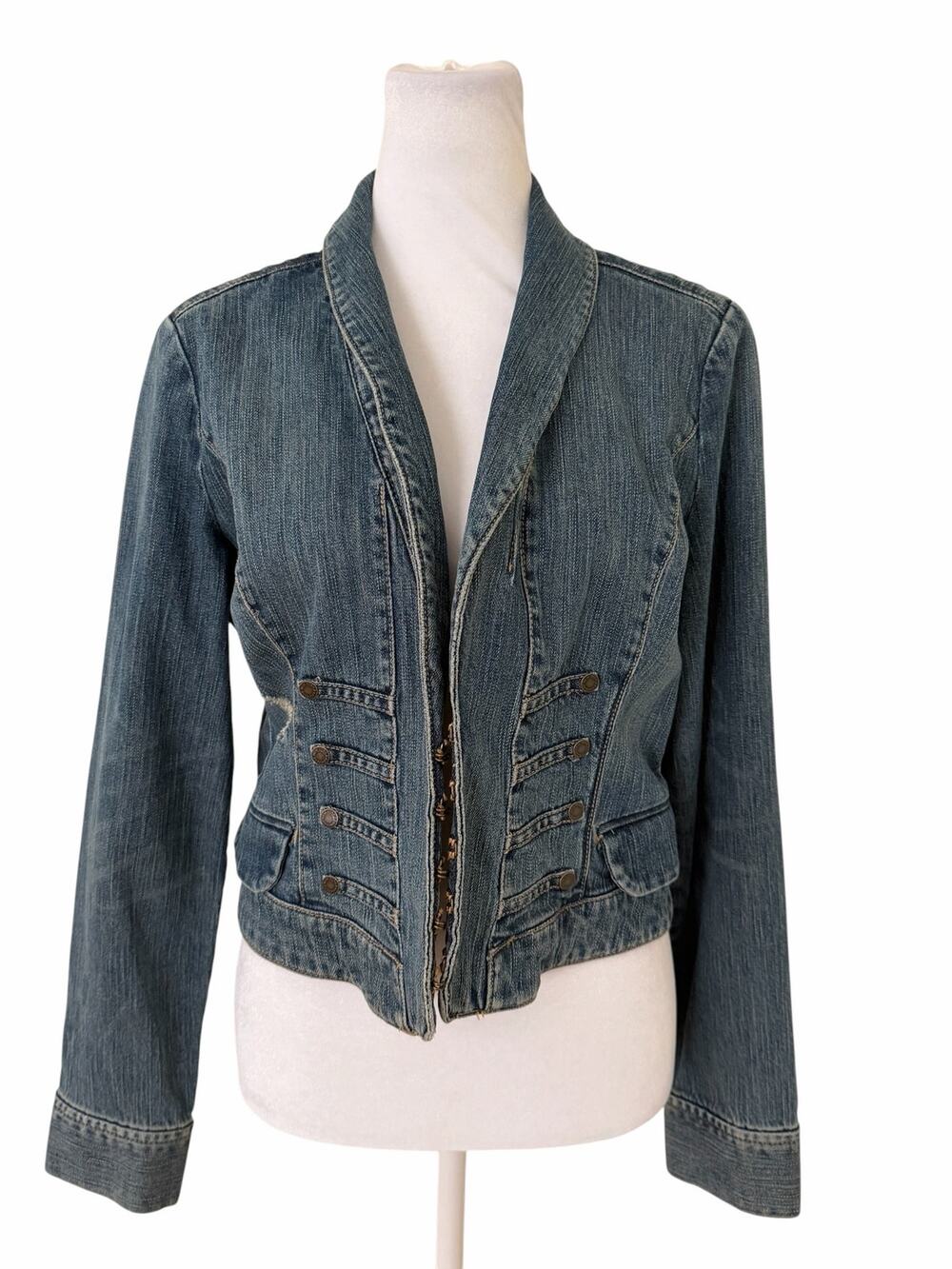 New York & Company Women Cropped Blue Denim Jacket Size 10